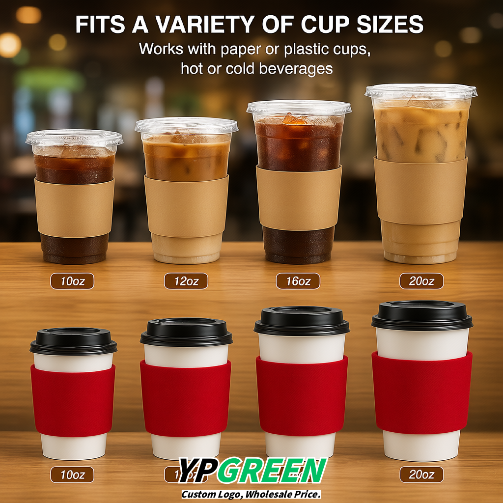 Red Kraft Paper Coffee Cup Sleeves For 10, 12, 16, 20 oz Paper & Plastic Cups Factory