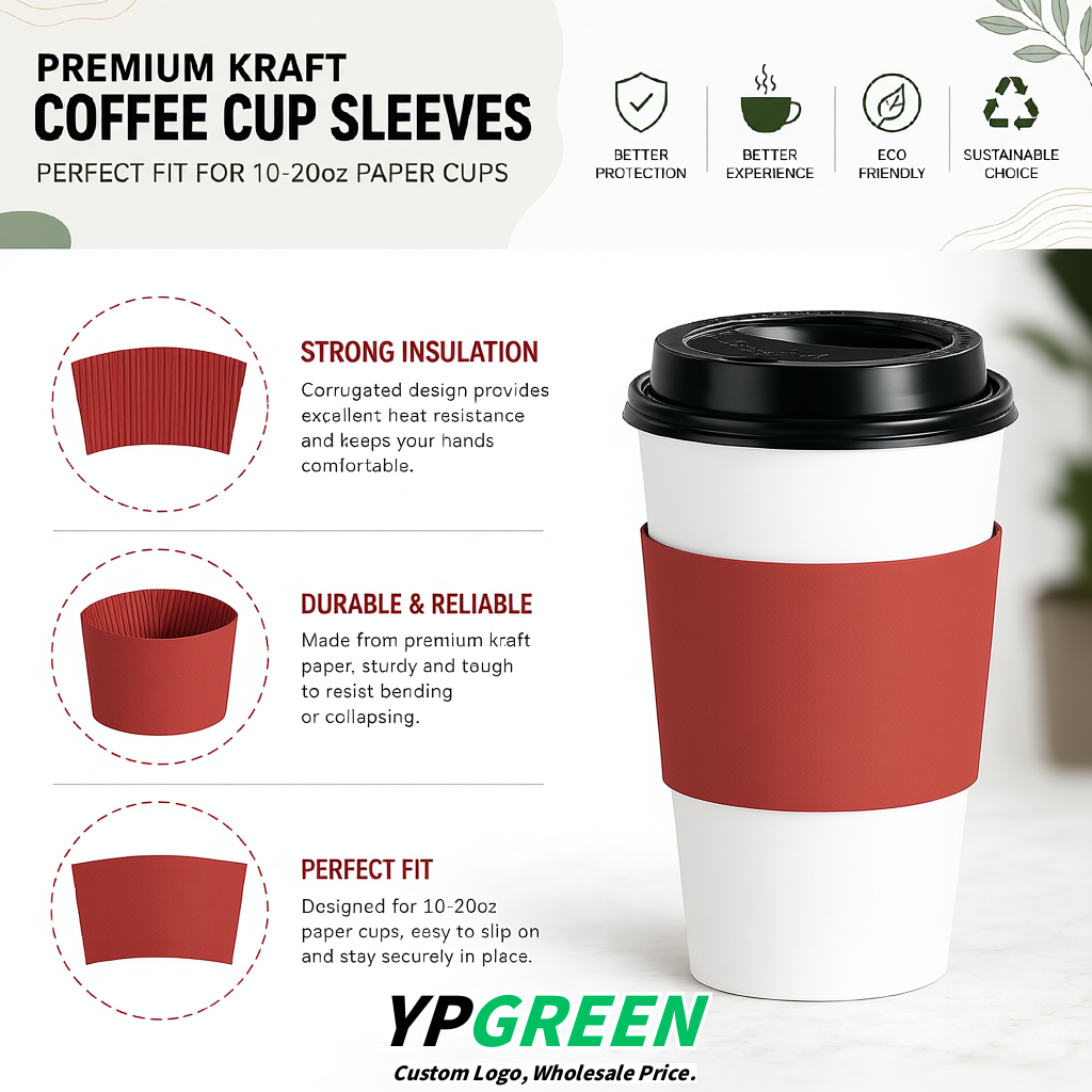 Red Kraft Paper Coffee Cup Sleeves For 10, 12, 16, 20 oz Paper & Plastic Cups Factory