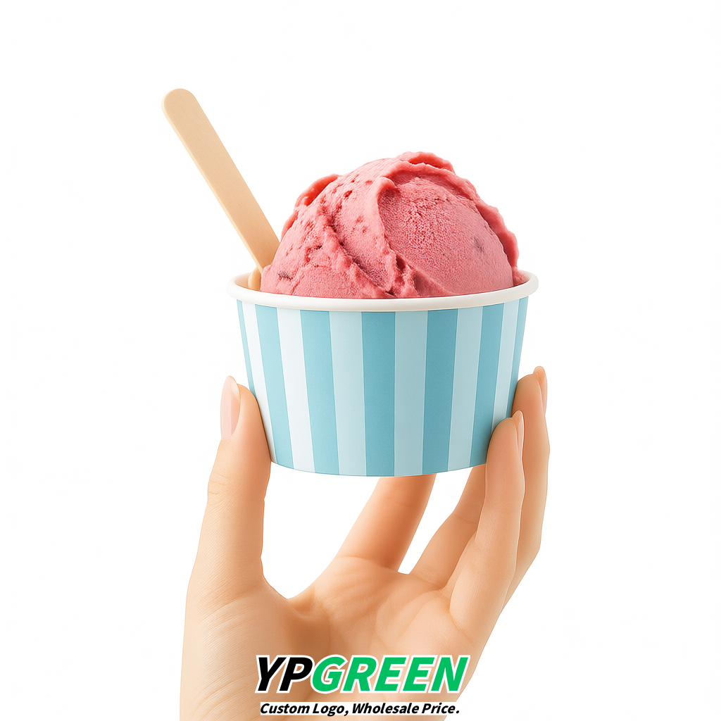 Robin Egg Blue Paper Gelato Takeaway Cup 2-10oz Disposable Ice Cream Bowls with Lids Factory