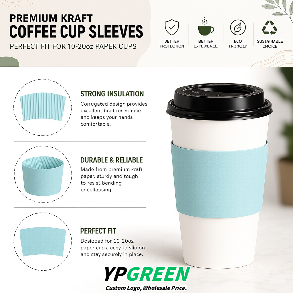 Robin Egg Blue Kraft Paper Coffee Cup Sleeves For 10, 12, 16, 20 oz Paper & Plastic Cups Factory
