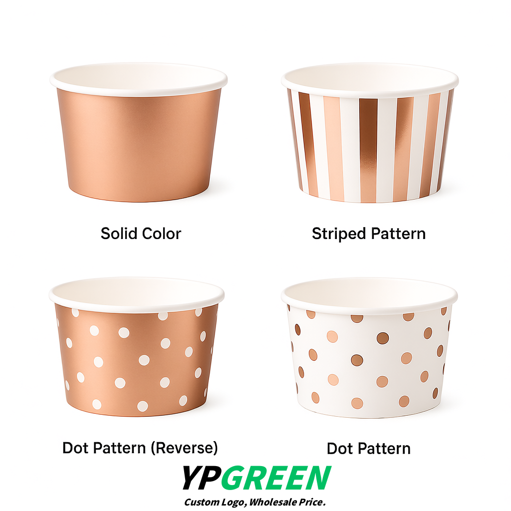 Rose Gold Paper Gelato Takeaway Cup 2-10oz Disposable Ice Cream Bowls with Lids Factory