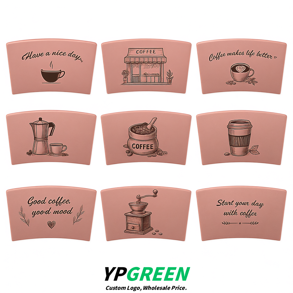 Rose Gold Kraft Paper Coffee Cup Sleeves For 10, 12, 16, 20 oz Paper & Plastic Cups Factory