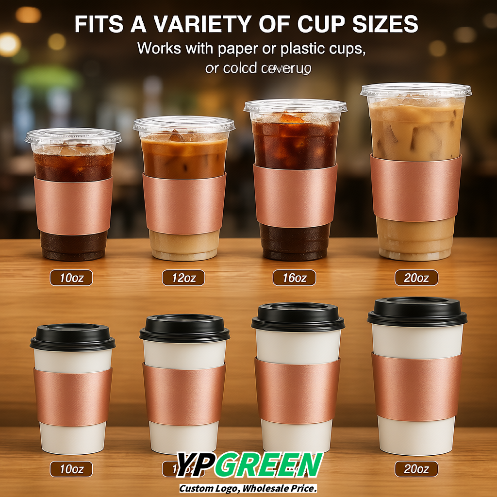 Rose Gold Kraft Paper Coffee Cup Sleeves For 10, 12, 16, 20 oz Paper & Plastic Cups Factory