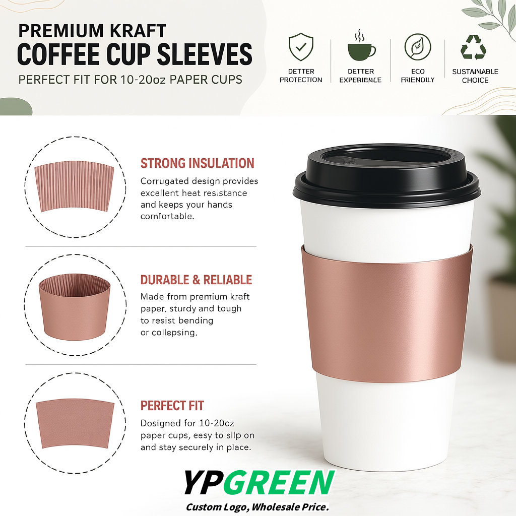 Rose Gold Kraft Paper Coffee Cup Sleeves For 10, 12, 16, 20 oz Paper & Plastic Cups Factory