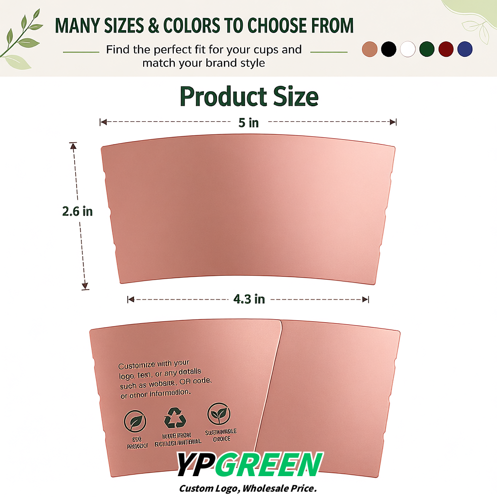 Rose Gold Kraft Paper Coffee Cup Sleeves For 10, 12, 16, 20 oz Paper & Plastic Cups Factory