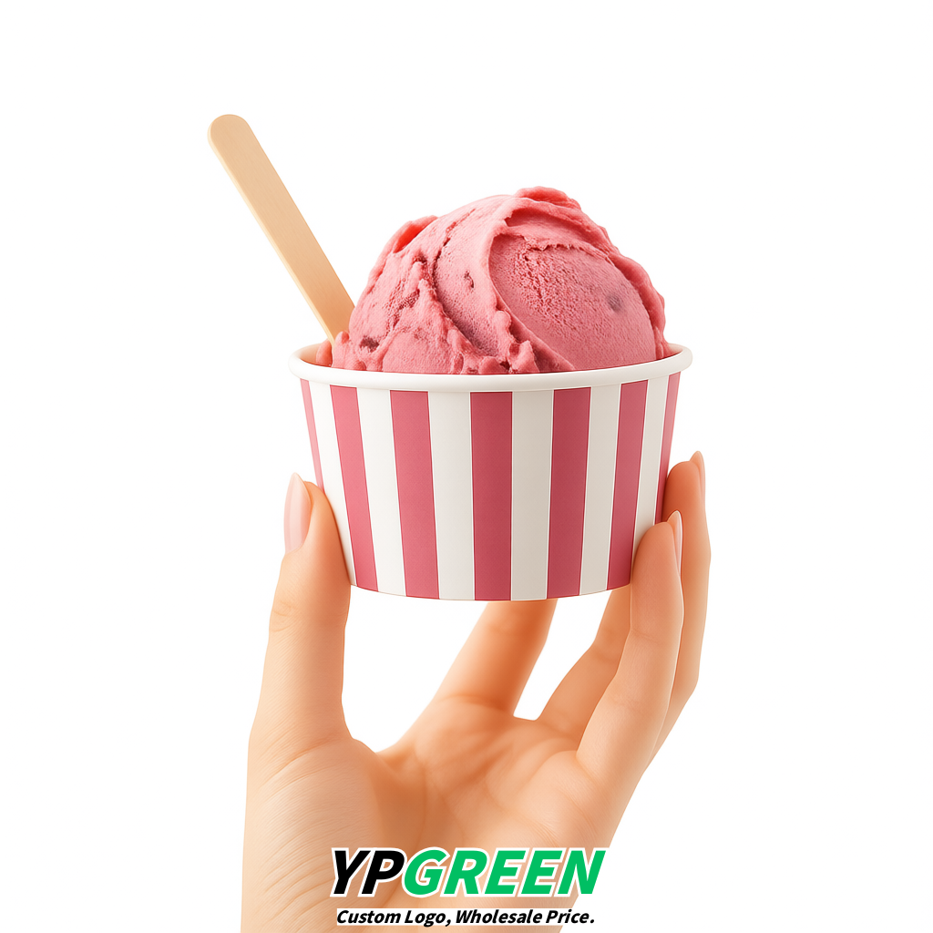 Rose Pink Paper Gelato Takeaway Cup 2-10oz Disposable Ice Cream Bowls with Lids Factory
