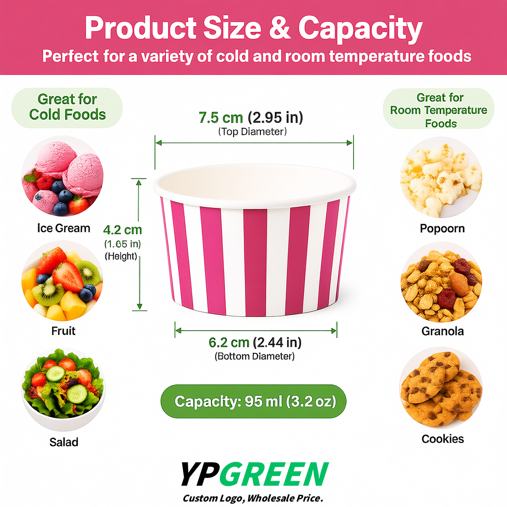 Rose Pink Paper Gelato Takeaway Cup 2-10oz Disposable Ice Cream Bowls with Lids Factory