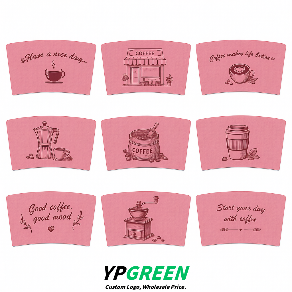Rose Pink Kraft Paper Coffee Cup Sleeves For 10, 12, 16, 20 oz Paper & Plastic Cups Factory