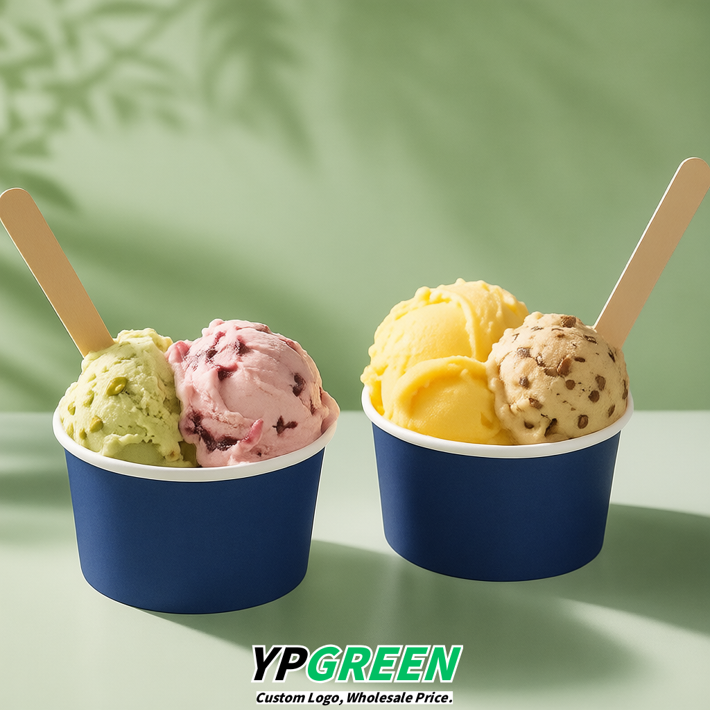 Royal Blue Paper Gelato Takeaway Cup 2-10oz Disposable Ice Cream Bowls with Lids Factory