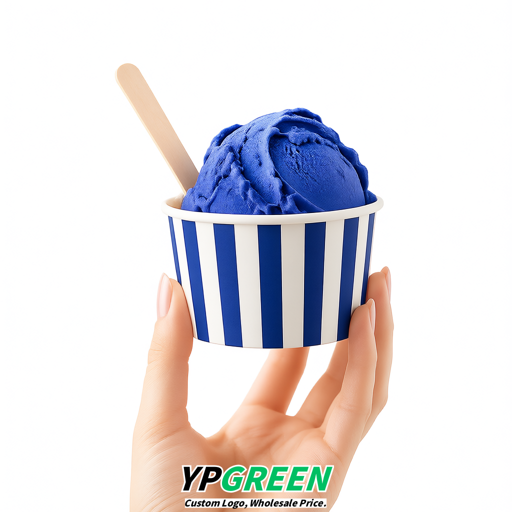 Royal Blue Paper Gelato Takeaway Cup 2-10oz Disposable Ice Cream Bowls with Lids Factory