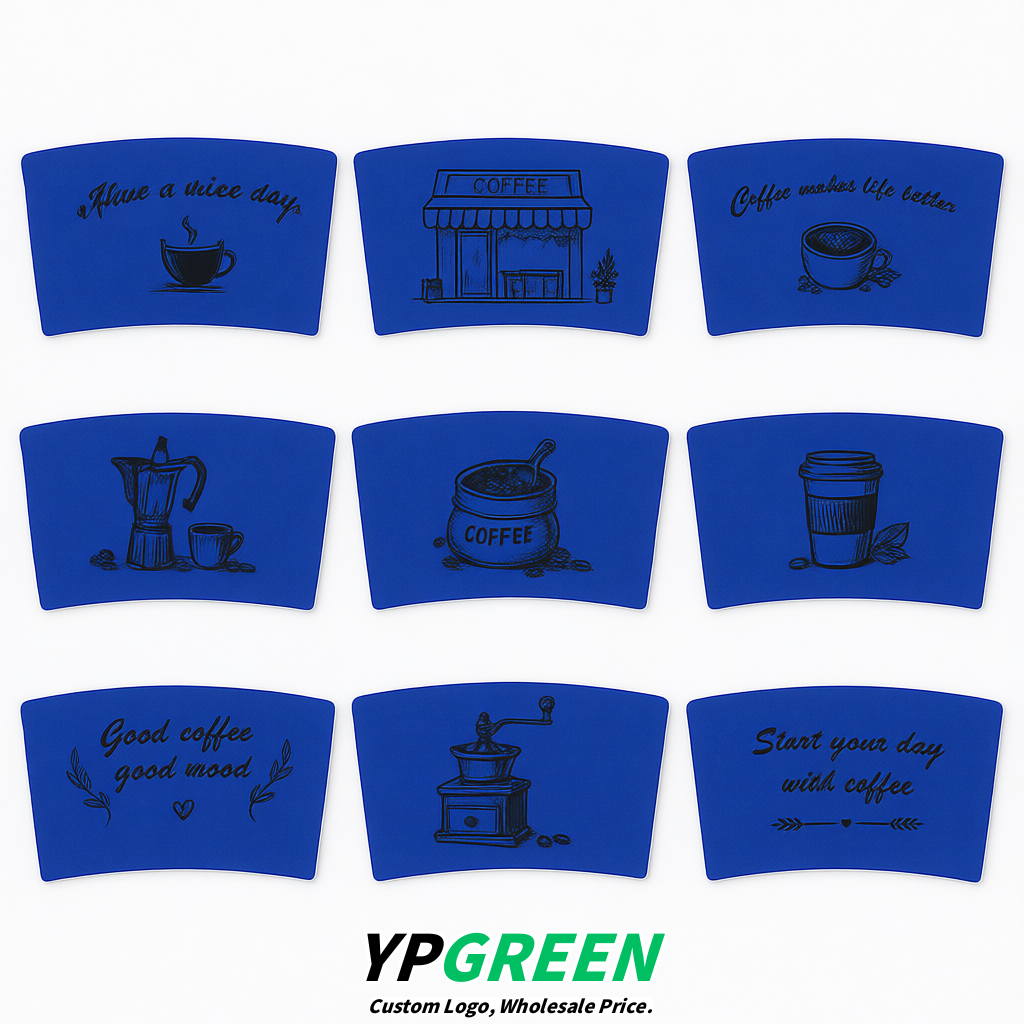 Royal Blue Kraft Paper Coffee Cup Sleeves For 10, 12, 16, 20 oz Paper & Plastic Cups Factory
