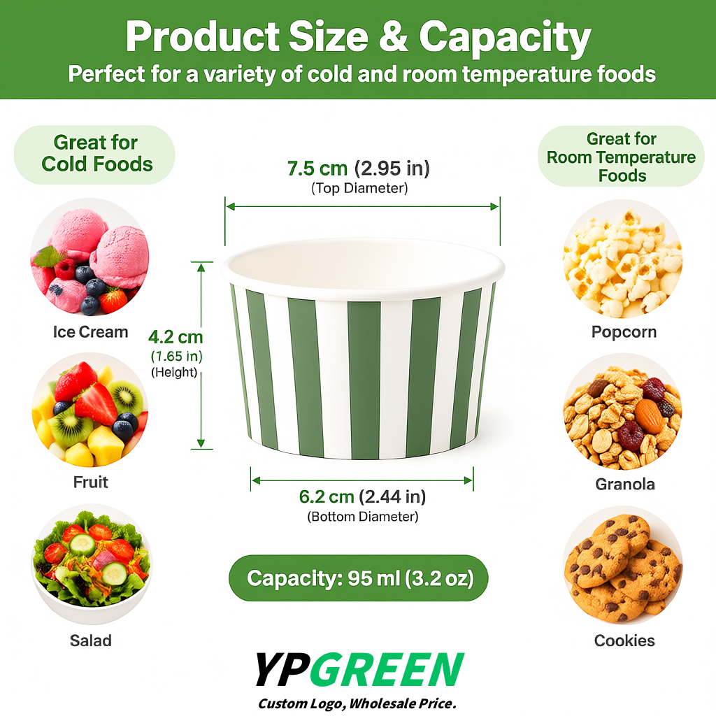 Sage Green Paper Gelato Takeaway Cup 2-10oz Disposable Ice Cream Bowls with Lids Factory