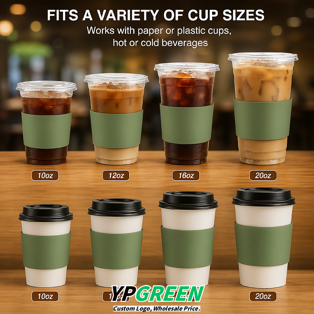 Sage Green Kraft Paper Coffee Cup Sleeves For 10, 12, 16, 20 oz Paper & Plastic Cups Factory