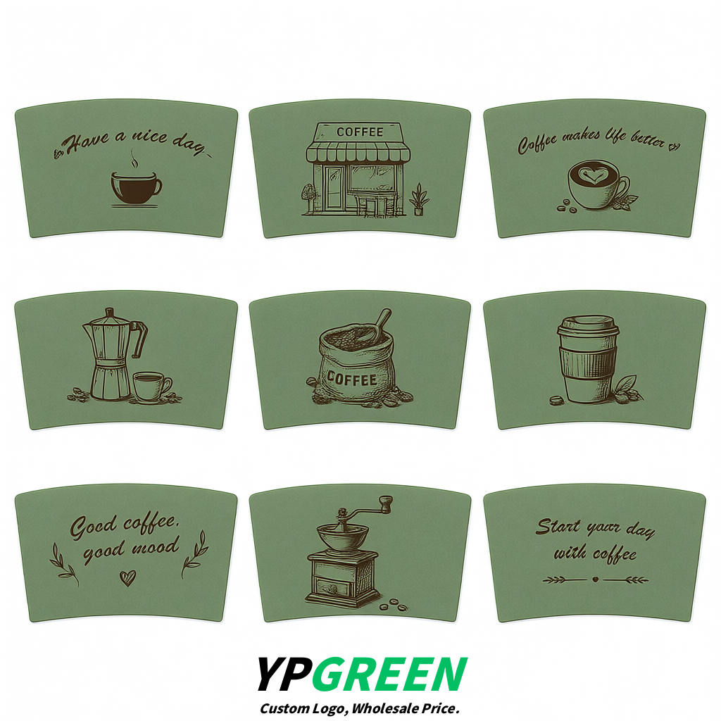 Sage Green Kraft Paper Coffee Cup Sleeves For 10, 12, 16, 20 oz Paper & Plastic Cups Factory