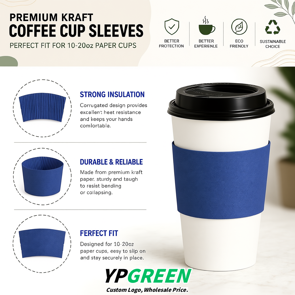 Sapphire Kraft Paper Coffee Cup Sleeves For 10, 12, 16, 20 oz Paper & Plastic Cups Factory