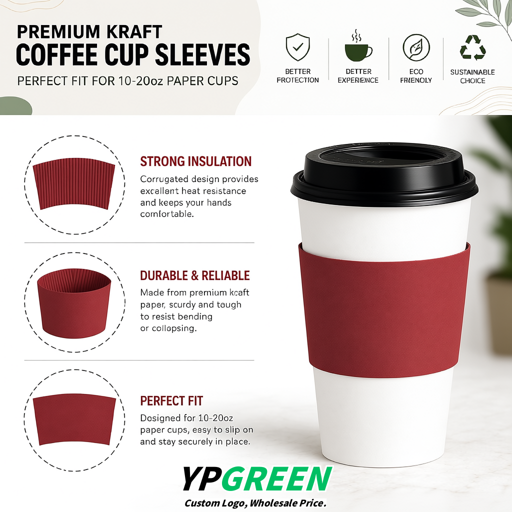 Scarlet Kraft Paper Coffee Cup Sleeves For 10, 12, 16, 20 oz Paper & Plastic Cups Factory