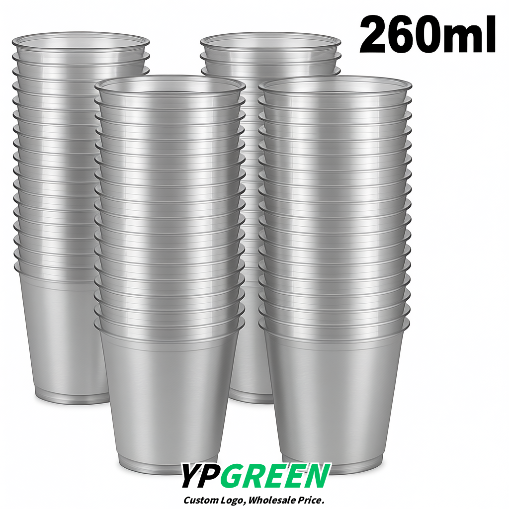 Silver Iced Latte Plastic Cup 260ml Disposable Clear Cup 9.2×5.5×7.1cm