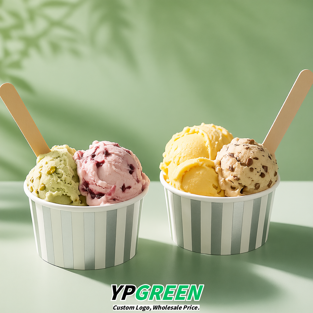 Silver Paper Gelato Takeaway Cup 2-10oz Disposable Ice Cream Bowls with Lids Factory