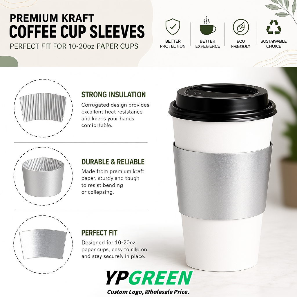 Silver Kraft Paper Coffee Cup Sleeves For 10, 12, 16, 20 oz Paper & Plastic Cups Factory