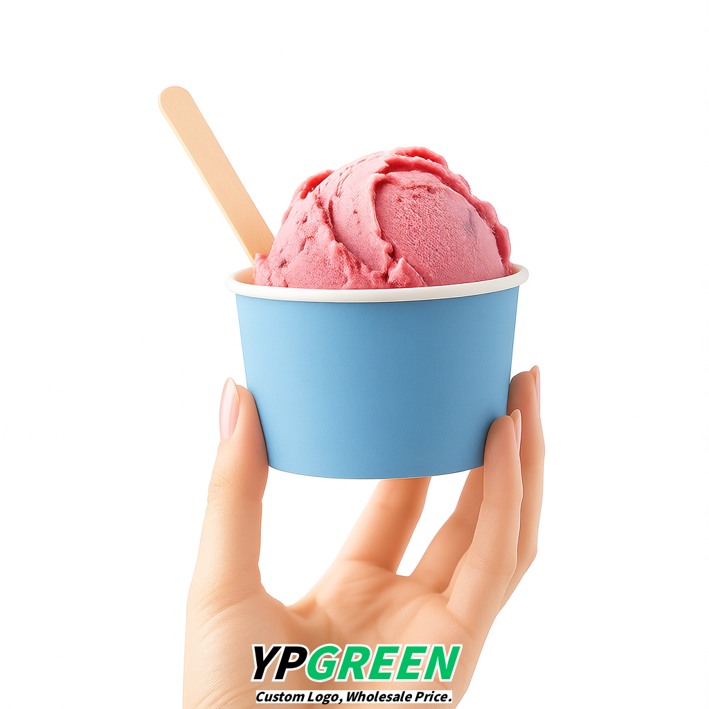 Sky Blue Paper Gelato Takeaway Cup 2-10oz Disposable Ice Cream Bowls with Lids Factory