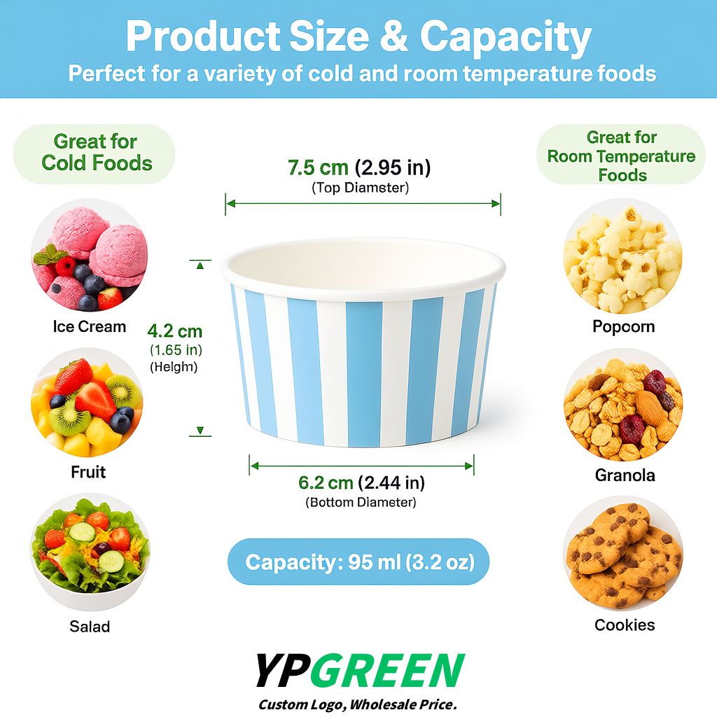 Sky Blue Paper Gelato Takeaway Cup 2-10oz Disposable Ice Cream Bowls with Lids Factory