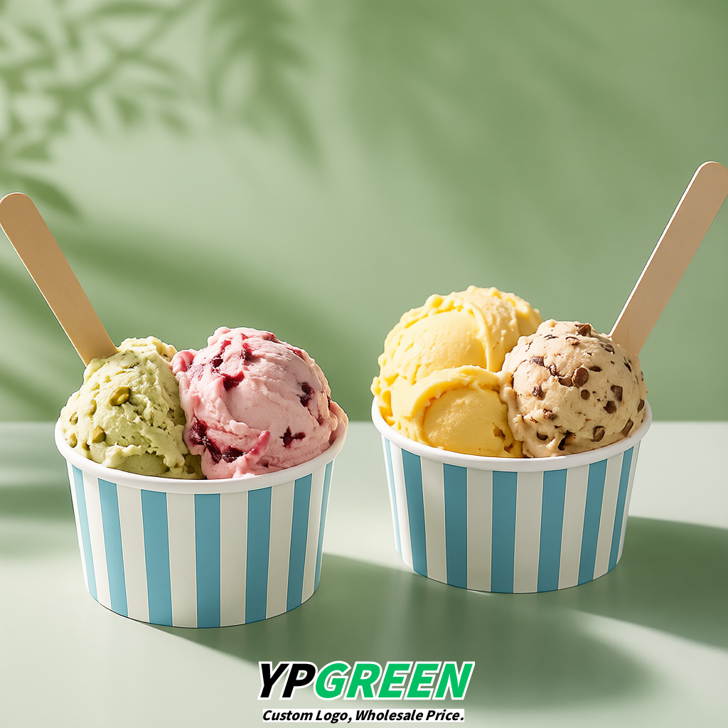 Sky Blue Paper Gelato Takeaway Cup 2-10oz Disposable Ice Cream Bowls with Lids Factory