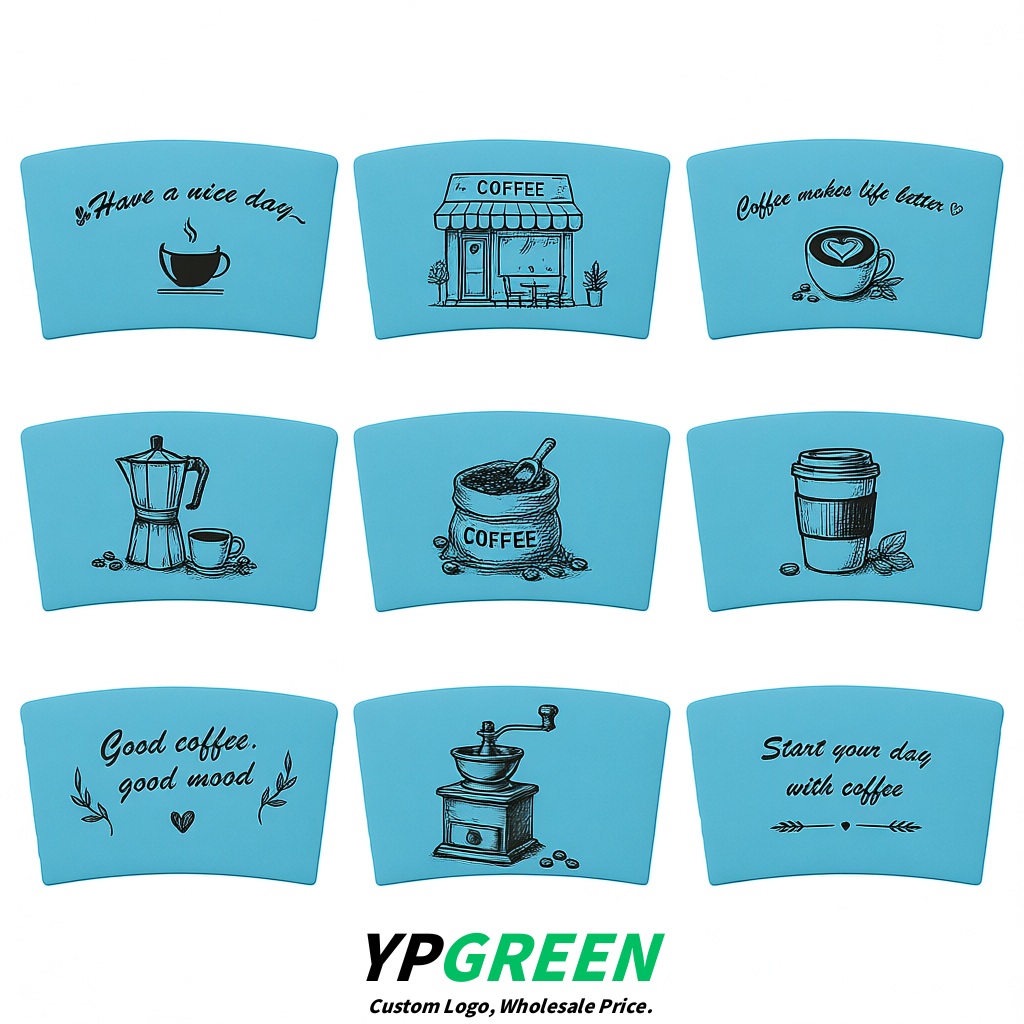 Sky Blue Kraft Paper Coffee Cup Sleeves For 10, 12, 16, 20 oz Paper & Plastic Cups Factory