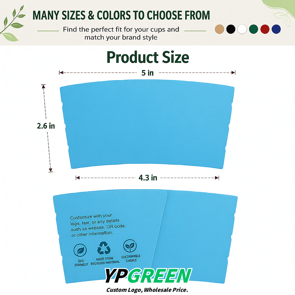 Sky Blue Kraft Paper Coffee Cup Sleeves For 10, 12, 16, 20 oz Paper & Plastic Cups Factory