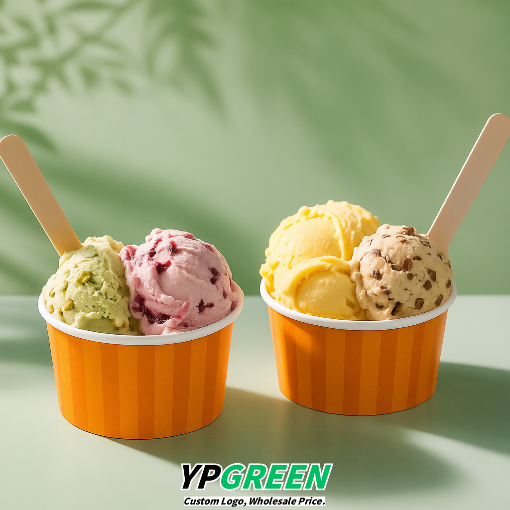 Tangerine Paper Gelato Takeaway Cup 2-10oz Disposable Ice Cream Bowls with Lids Factory