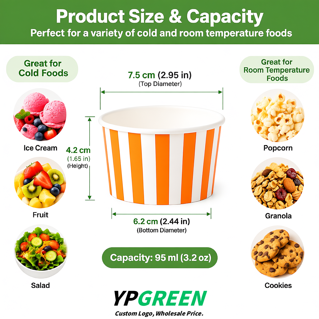Tangerine Paper Gelato Takeaway Cup 2-10oz Disposable Ice Cream Bowls with Lids Factory