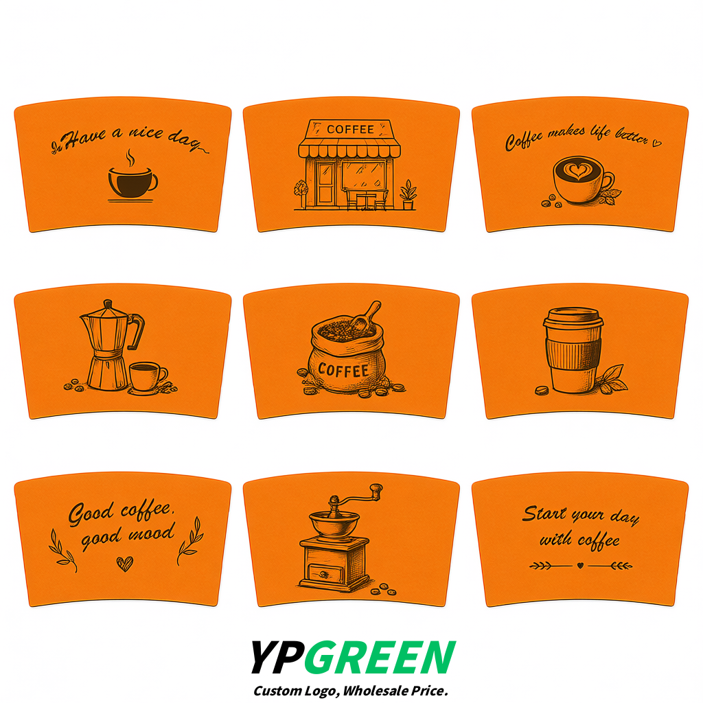 Tangerine Kraft Paper Coffee Cup Sleeves For 10, 12, 16, 20 oz Paper & Plastic Cups Factory