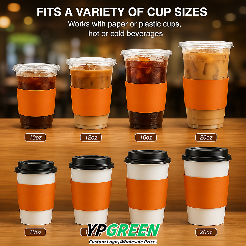 Tangerine Kraft Paper Coffee Cup Sleeves For 10, 12, 16, 20 oz Paper & Plastic Cups Factory