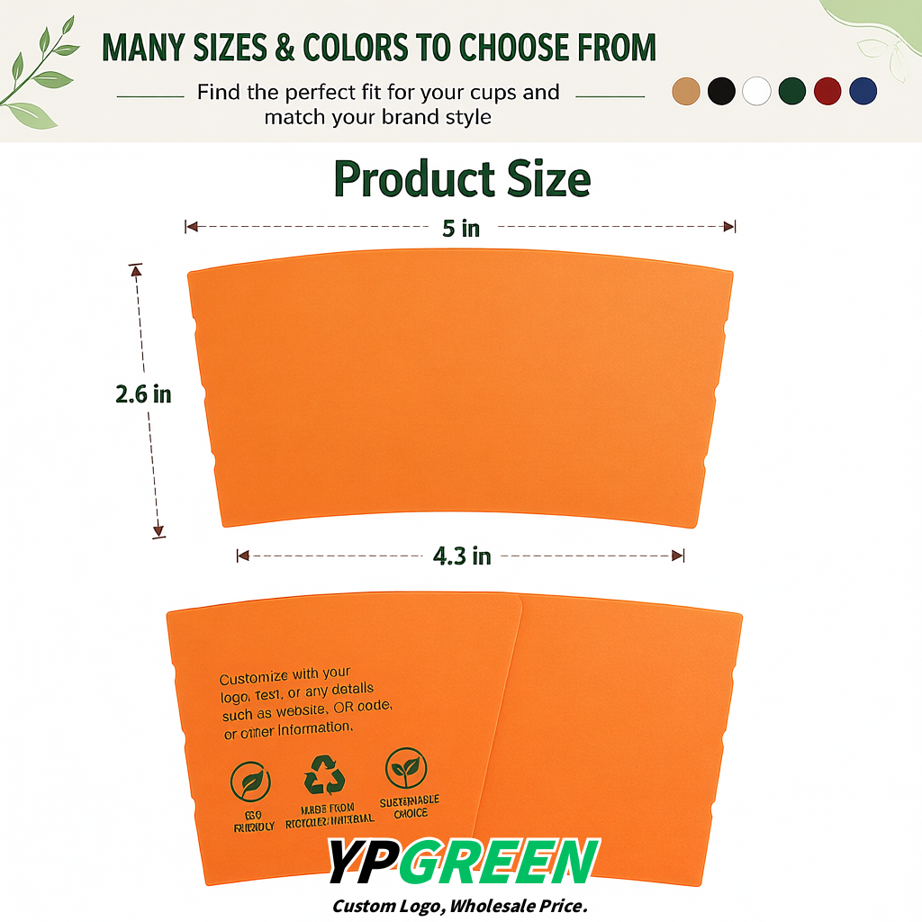 Tangerine Kraft Paper Coffee Cup Sleeves For 10, 12, 16, 20 oz Paper & Plastic Cups Factory