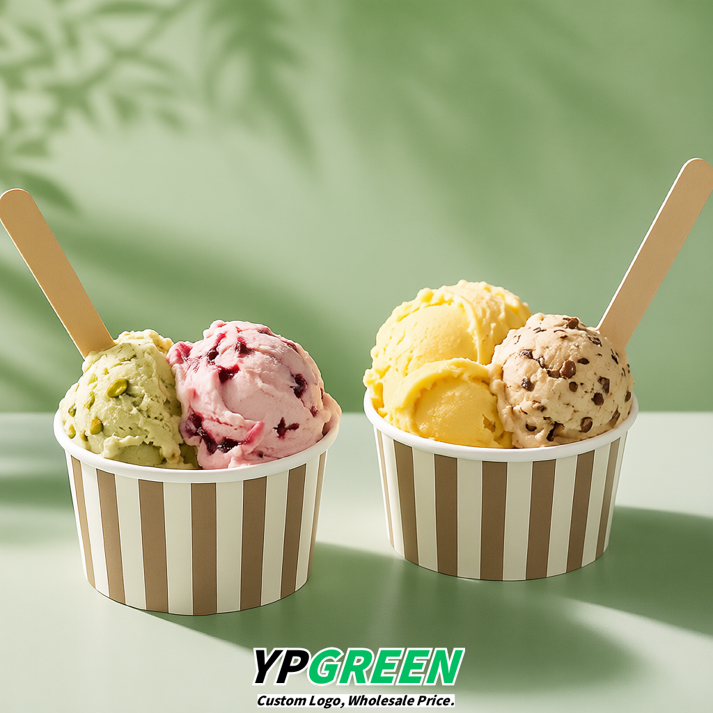 Taupe Paper Gelato Takeaway Cup 2-10oz Disposable Ice Cream Bowls with Lids Factory