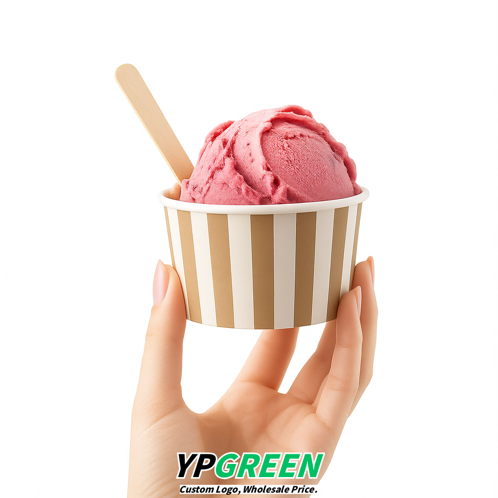 Taupe Paper Gelato Takeaway Cup 2-10oz Disposable Ice Cream Bowls with Lids Factory