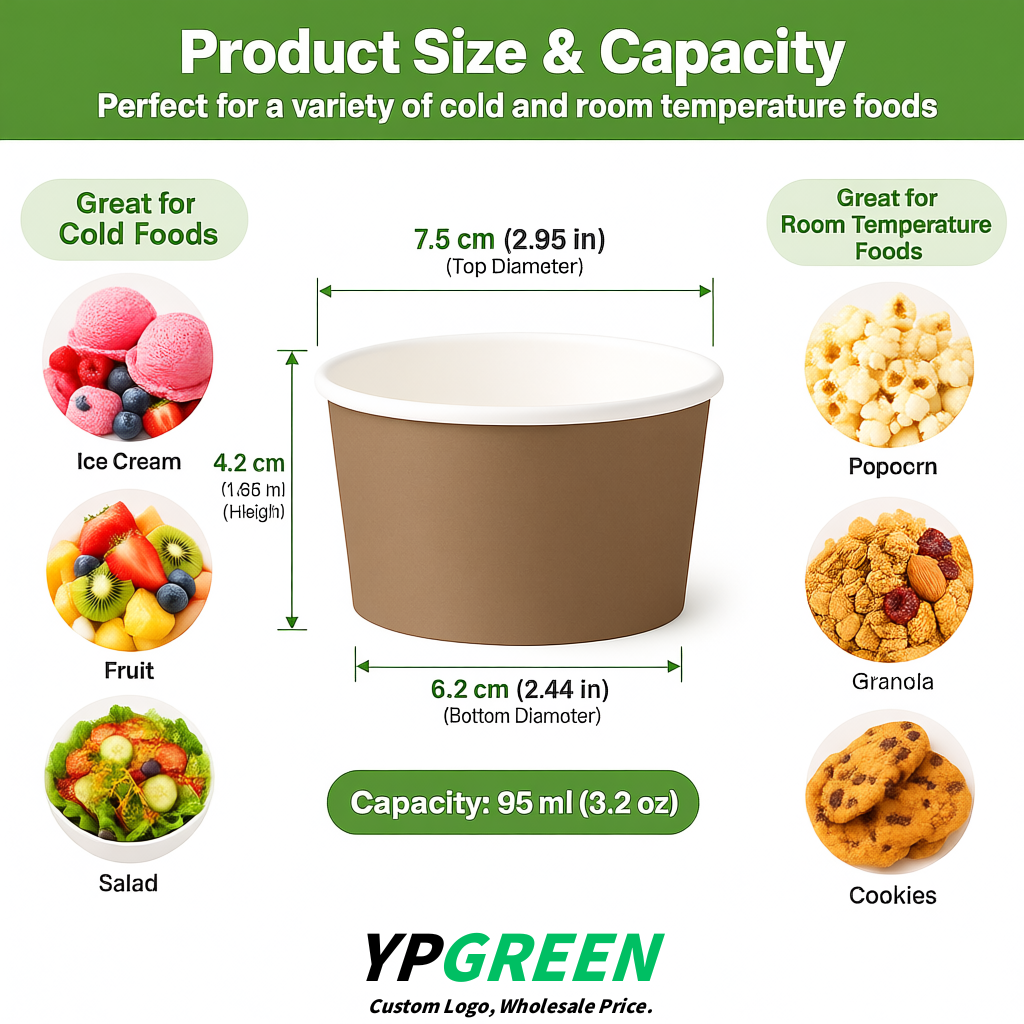 Taupe Paper Gelato Takeaway Cup 2-10oz Disposable Ice Cream Bowls with Lids Factory