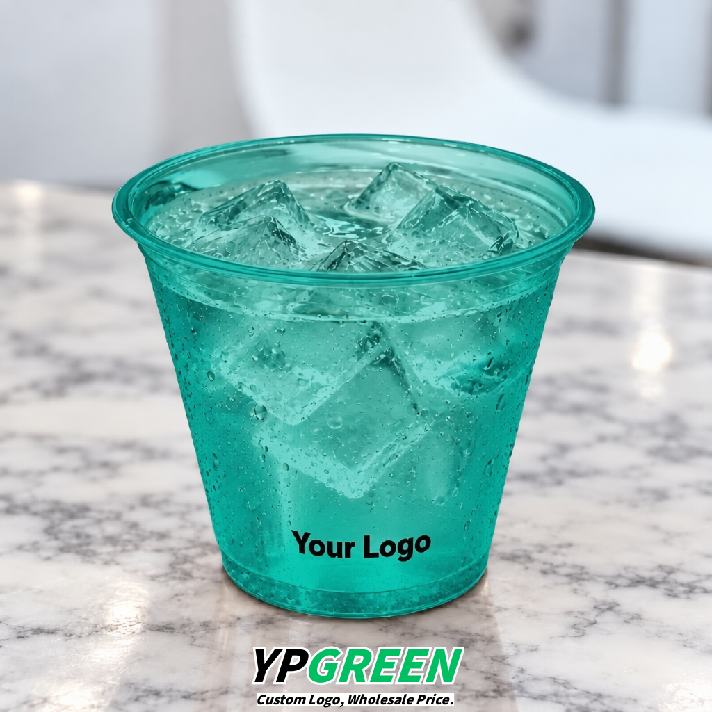 Teal Iced Latte Plastic Cup 260ml Disposable Clear Cup 9.2×5.5×7.1cm