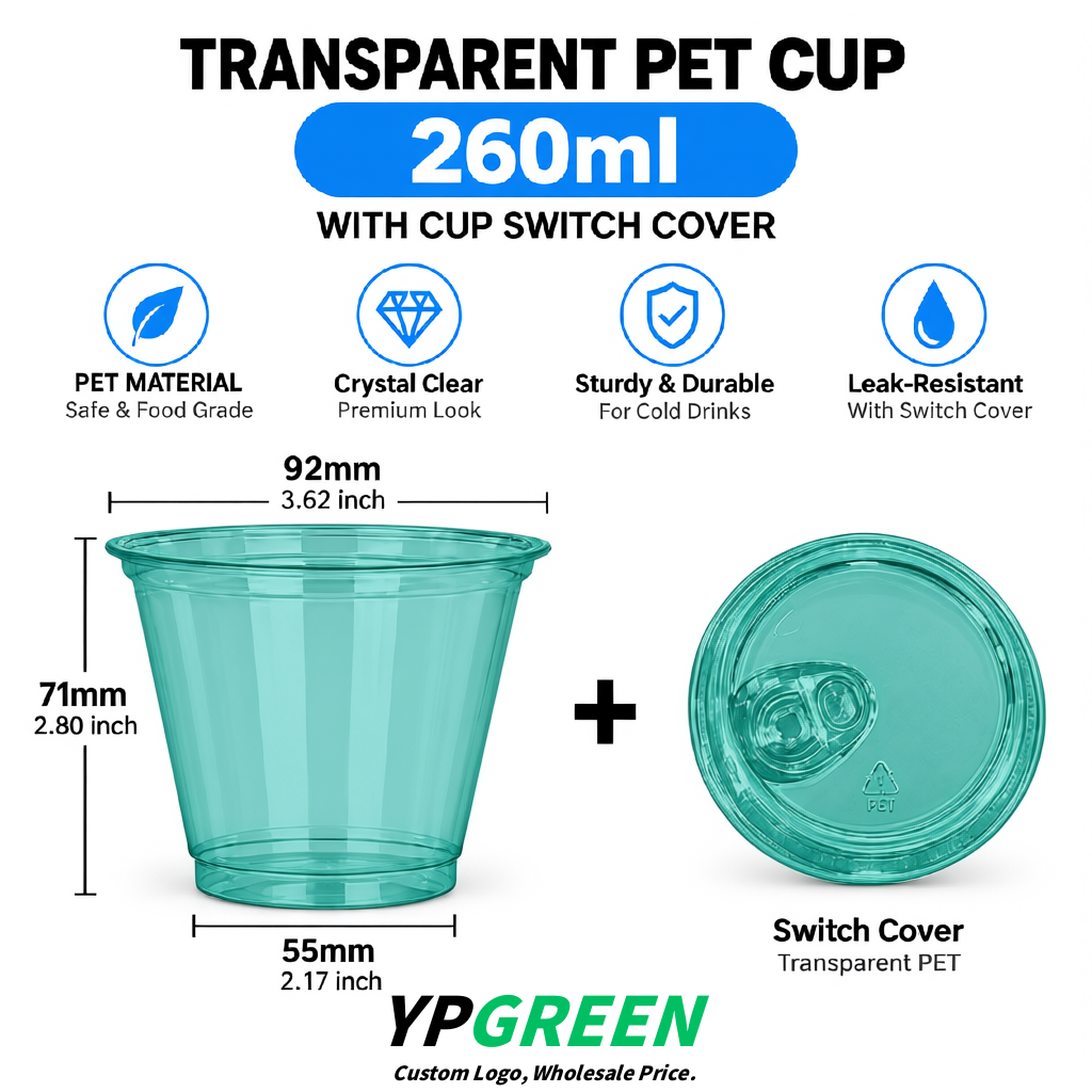 Teal Iced Latte Plastic Cup 260ml Disposable Clear Cup 9.2×5.5×7.1cm