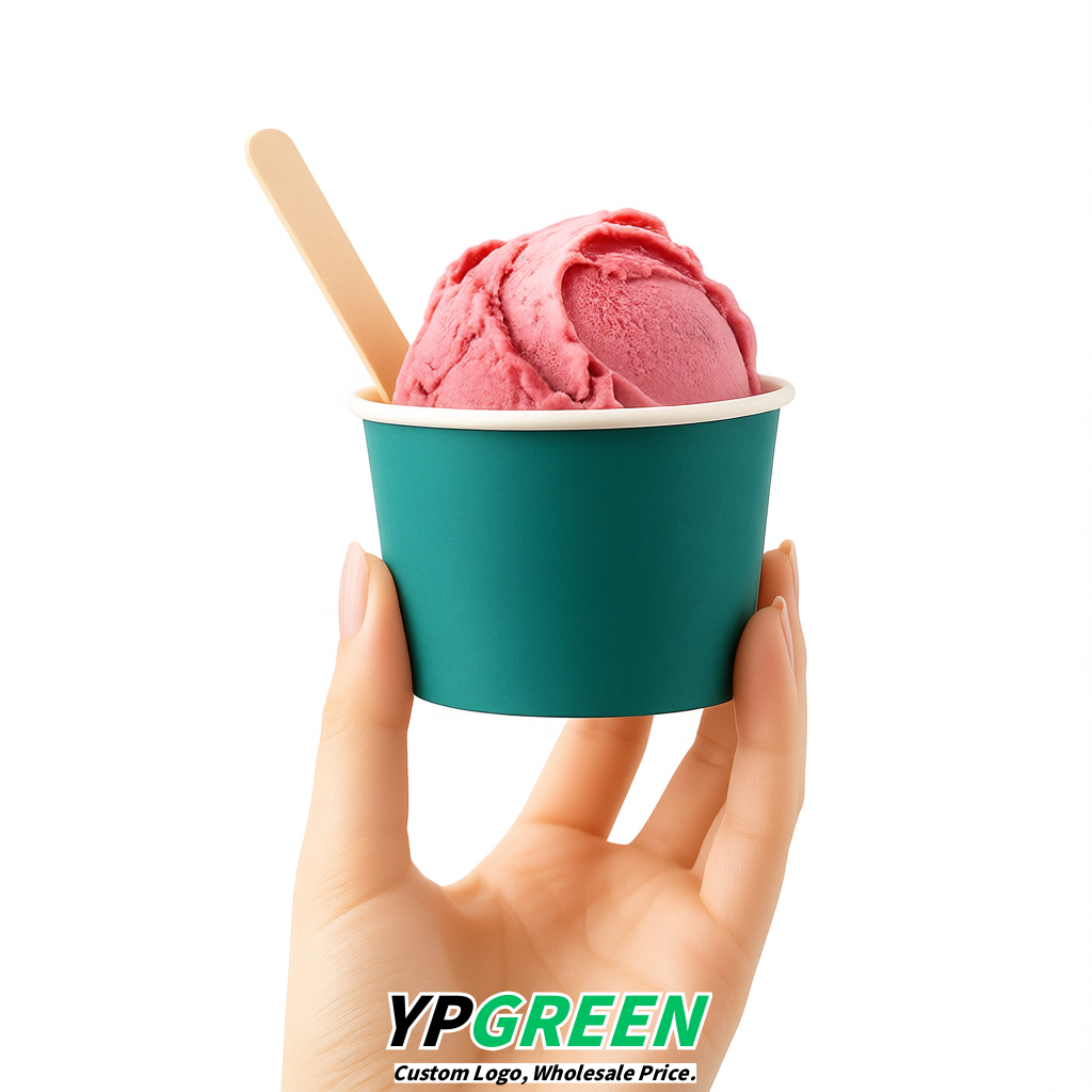 Teal Paper Gelato Takeaway Cup 2-10oz Disposable Ice Cream Bowls with Lids Factory