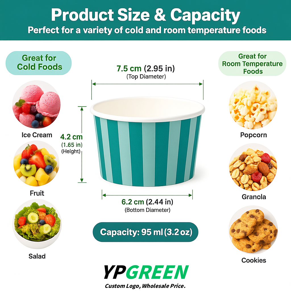 Teal Paper Gelato Takeaway Cup 2-10oz Disposable Ice Cream Bowls with Lids Factory