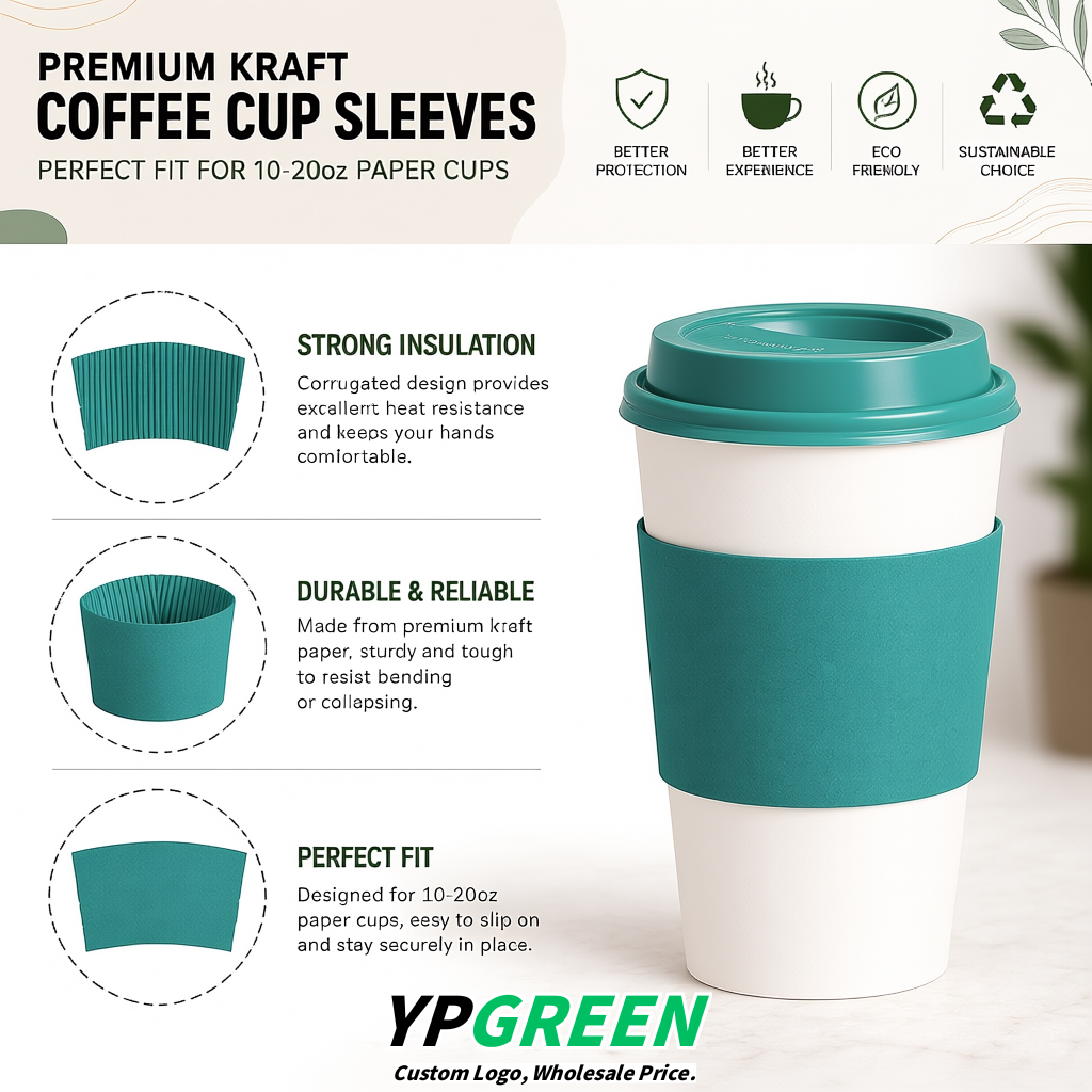 Teal Kraft Paper Coffee Cup Sleeves For 10, 12, 16, 20 oz Paper & Plastic Cups Factory