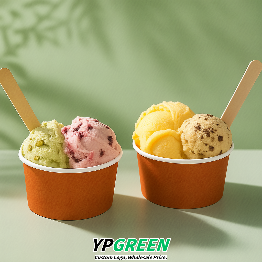 Terracotta Paper Gelato Takeaway Cup 2-10oz Disposable Ice Cream Bowls with Lids Factory