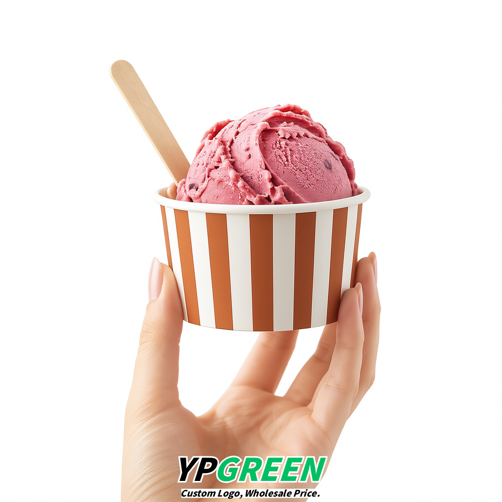 Terracotta Paper Gelato Takeaway Cup 2-10oz Disposable Ice Cream Bowls with Lids Factory