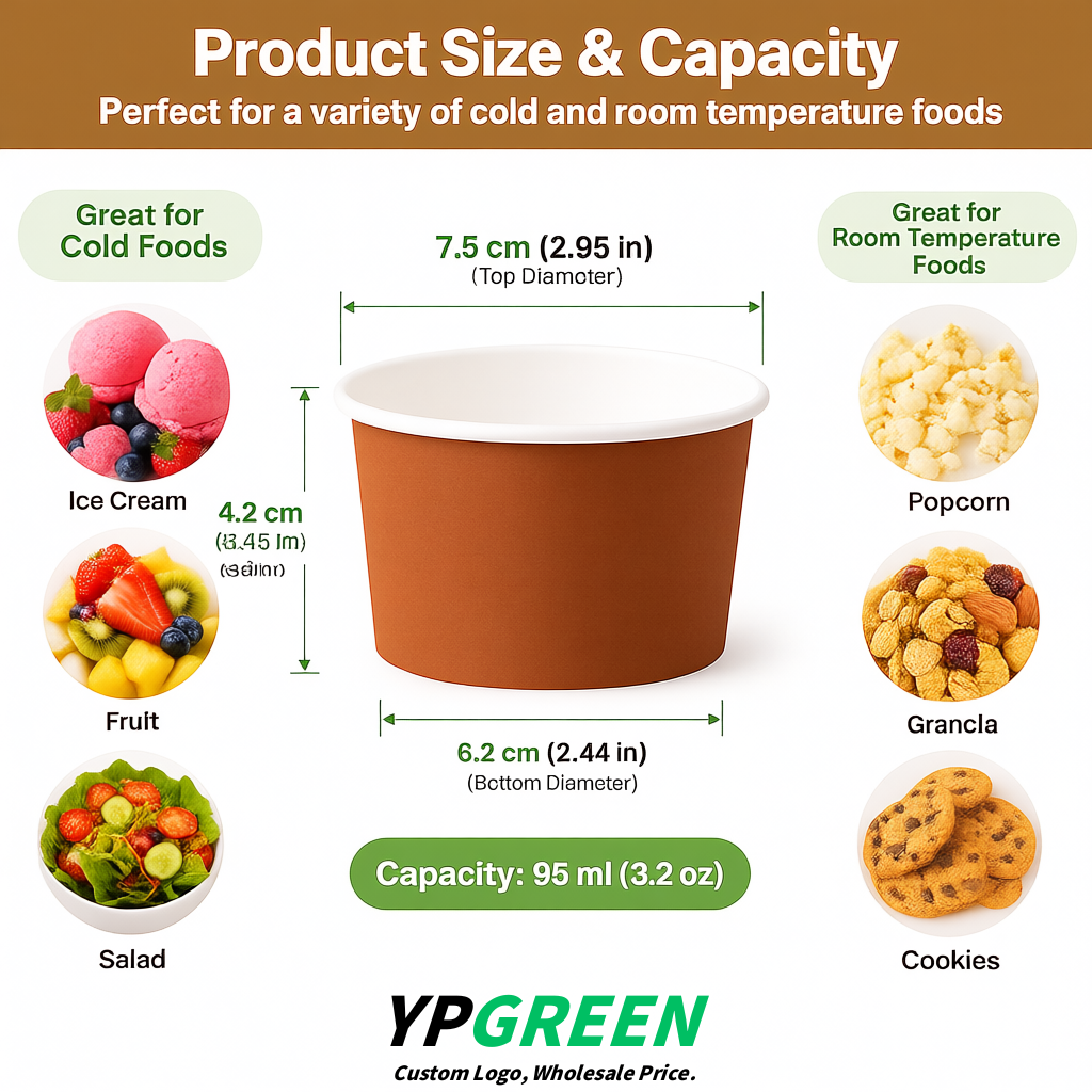 Terracotta Paper Gelato Takeaway Cup 2-10oz Disposable Ice Cream Bowls with Lids Factory