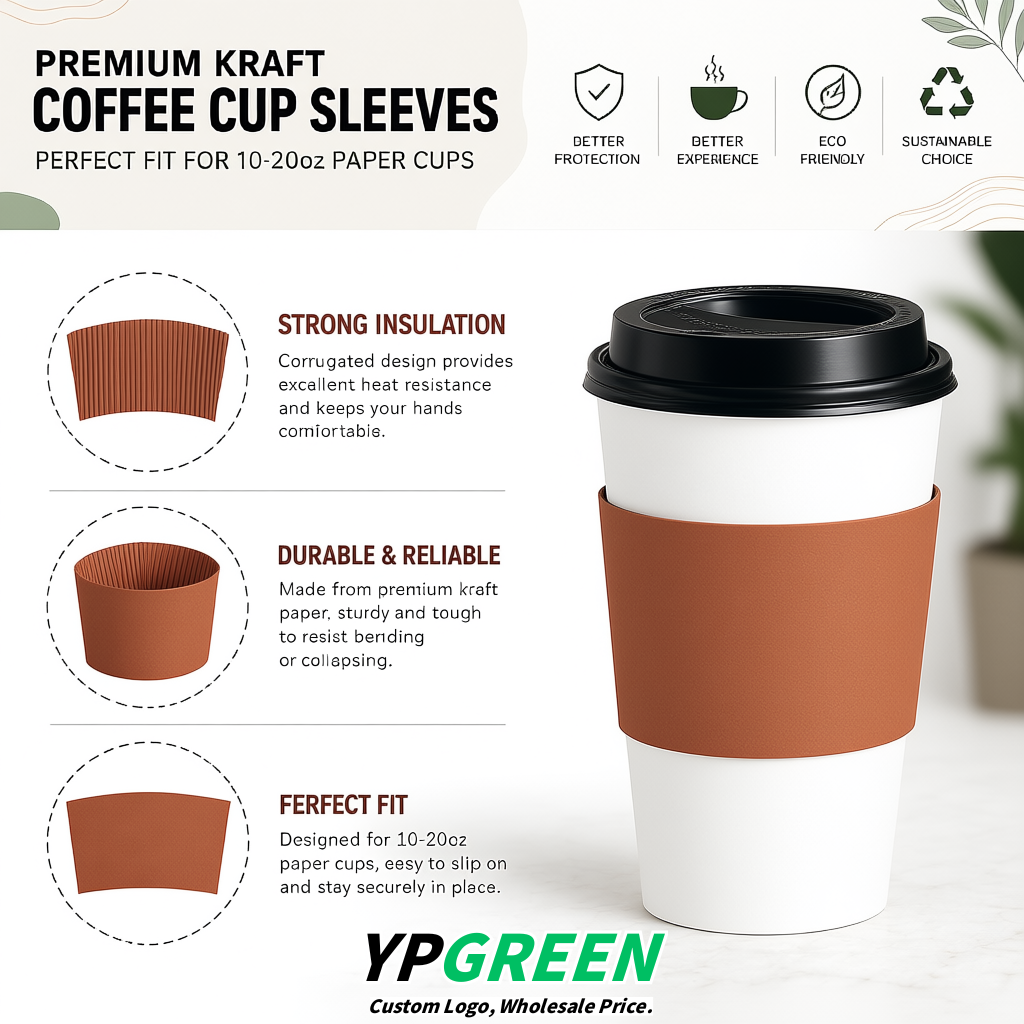 Terracotta Kraft Paper Coffee Cup Sleeves For 10, 12, 16, 20 oz Paper & Plastic Cups Factory