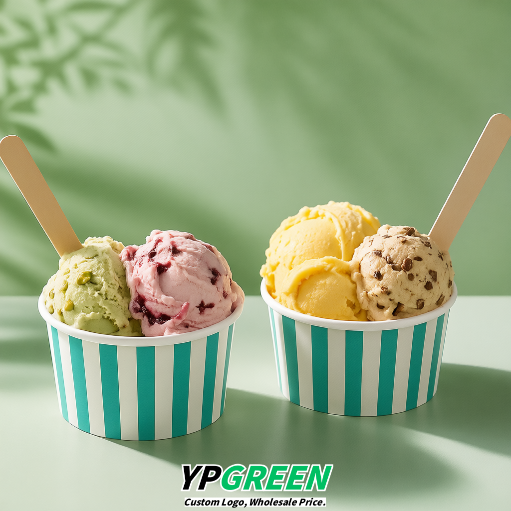 Turquoise Paper Gelato Takeaway Cup 2-10oz Disposable Ice Cream Bowls with Lids Factory