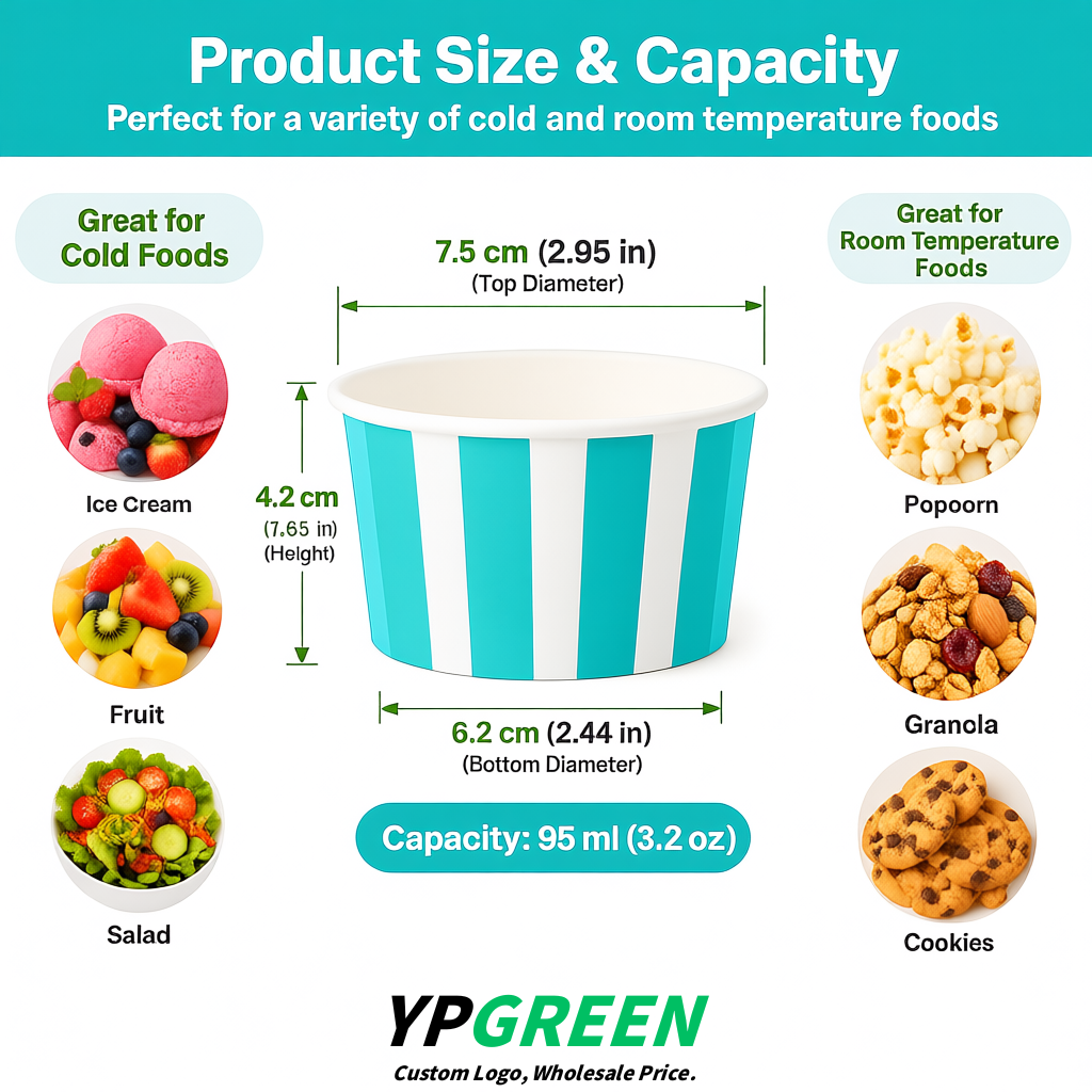 Turquoise Paper Gelato Takeaway Cup 2-10oz Disposable Ice Cream Bowls with Lids Factory