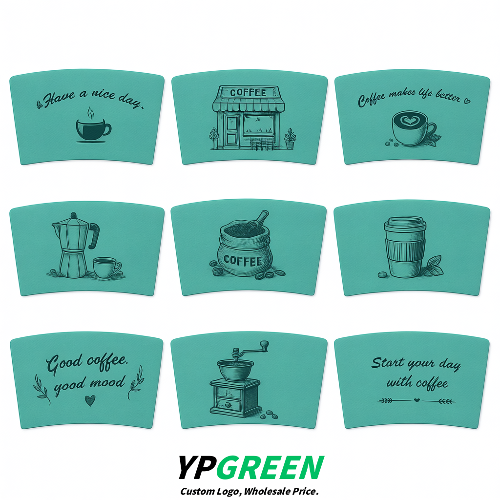 Turquoise Kraft Paper Coffee Cup Sleeves For 10, 12, 16, 20 oz Paper & Plastic Cups Factory
