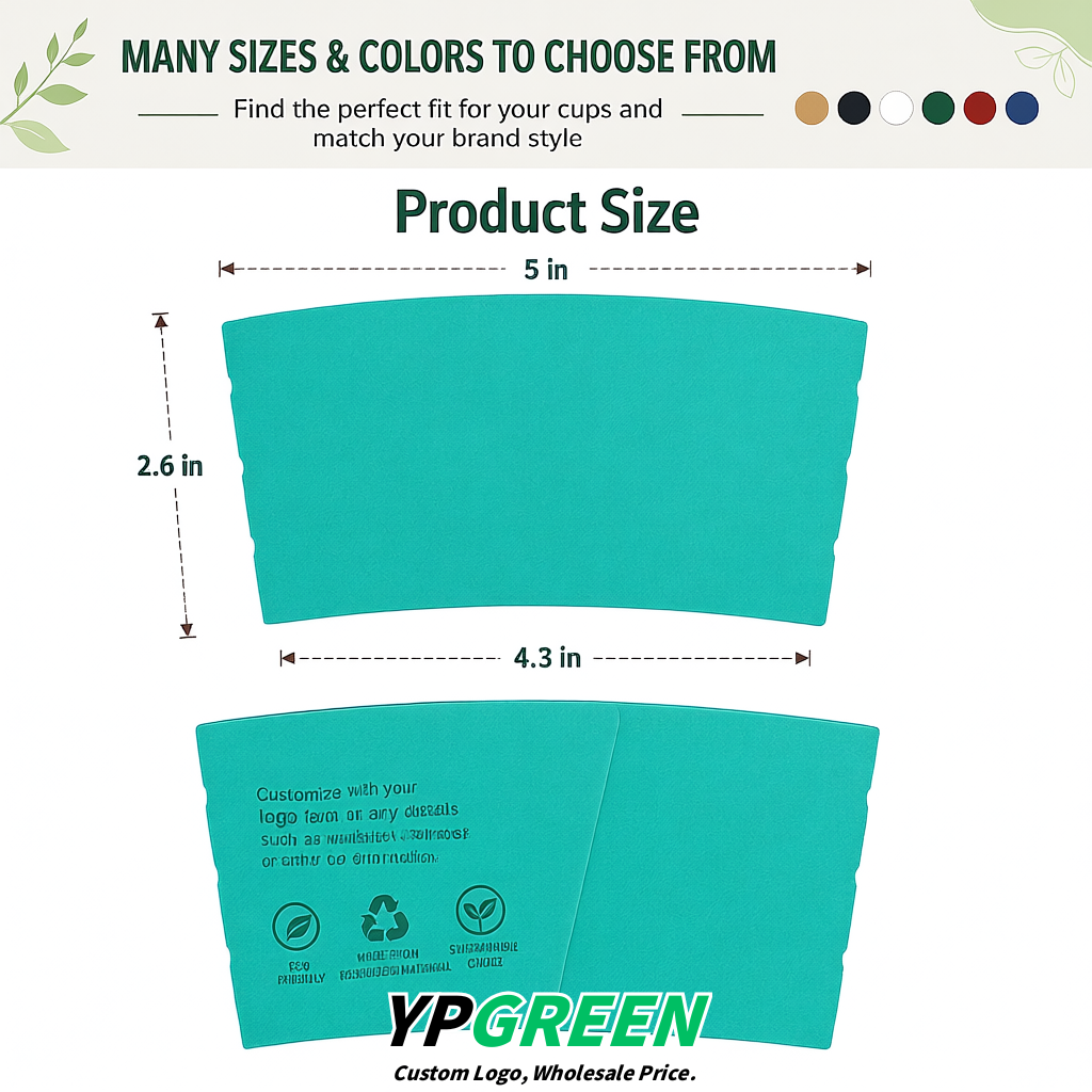 Turquoise Kraft Paper Coffee Cup Sleeves For 10, 12, 16, 20 oz Paper & Plastic Cups Factory