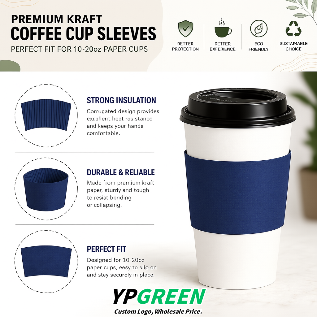 Ultramarine Kraft Paper Coffee Cup Sleeves For 10, 12, 16, 20 oz Paper & Plastic Cups Factory